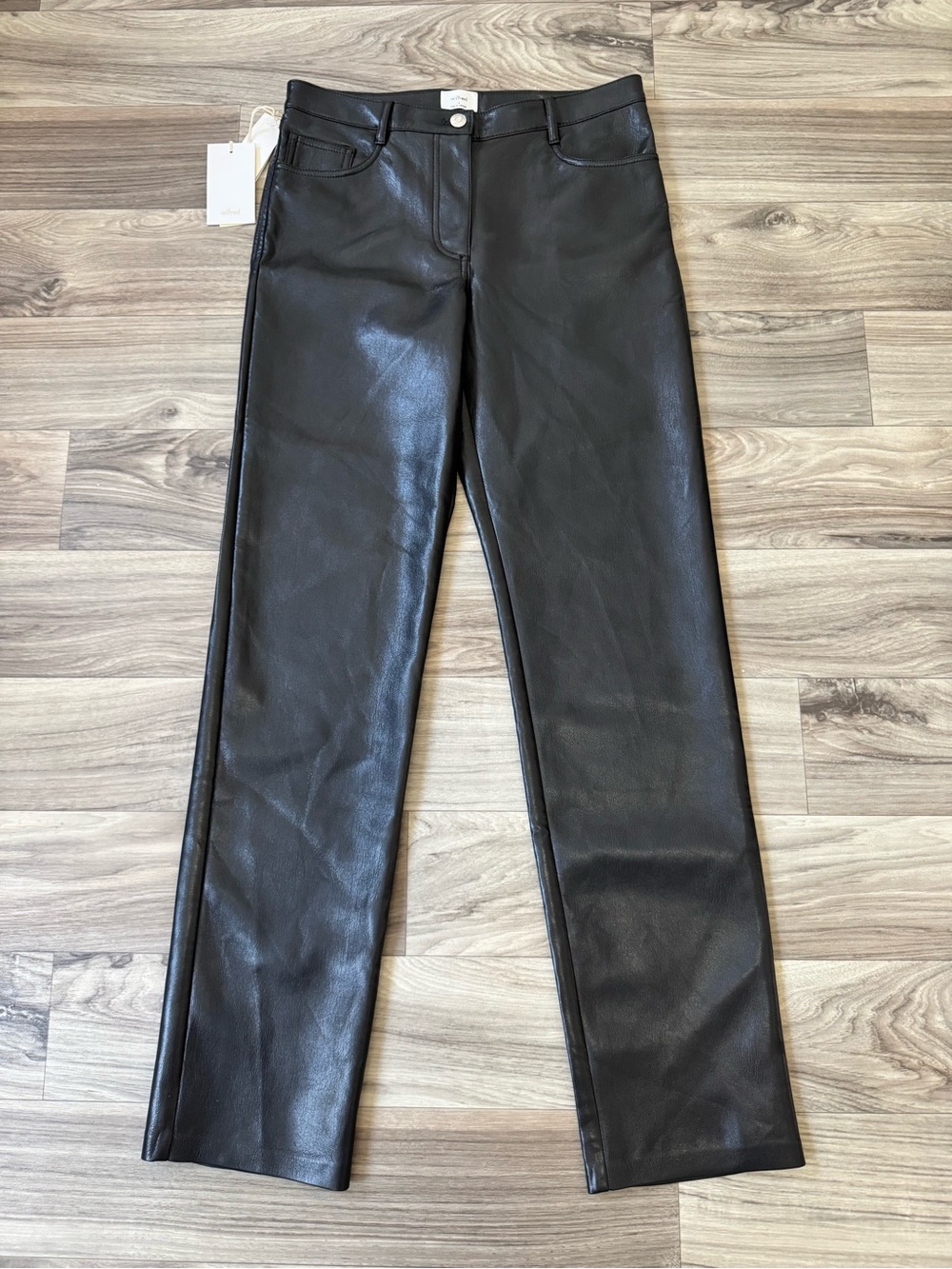 Aritzia The Melina Low-Rise Black Faux Leather Pants Straight Leg Size 6 Long